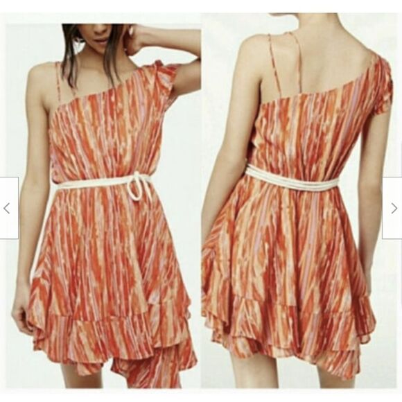 Free People One Shoulder Dress Rope Belt Ruffle Greek Goddess Size M NEW - Picture 16 of 16